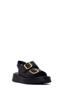 Woman Black Double-Buckle Thick-Soled Leather Comfort Sandals | Derimod