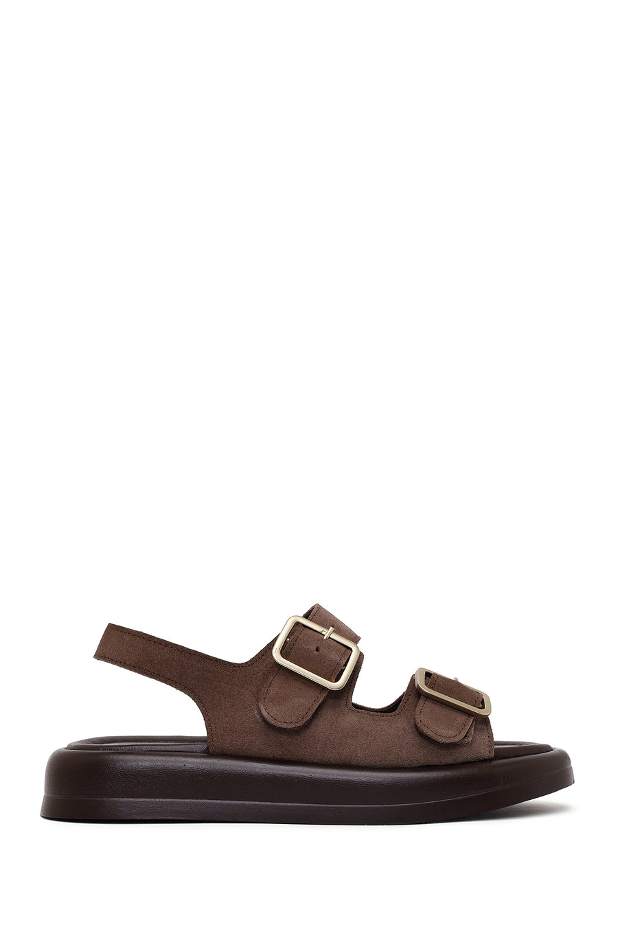 Woman Brown Thick-Soled Back-Buckle Suede Sandal 26SFD360710 | Derimod