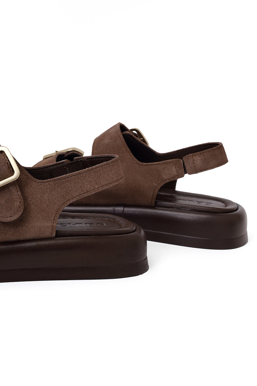Woman Brown Thick-Soled Back-Buckle Suede Sandal