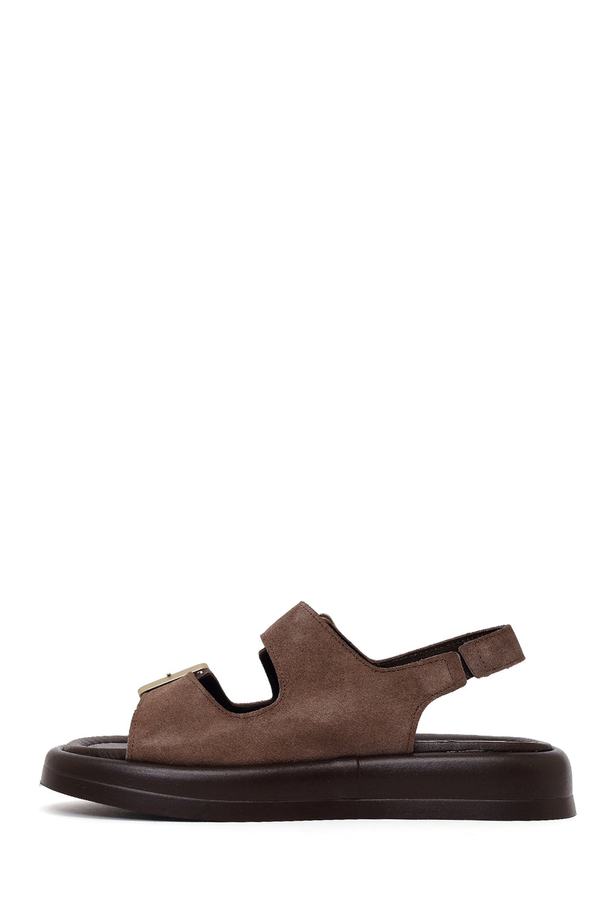 Woman Brown Thick-Soled Back-Buckle Suede Sandal