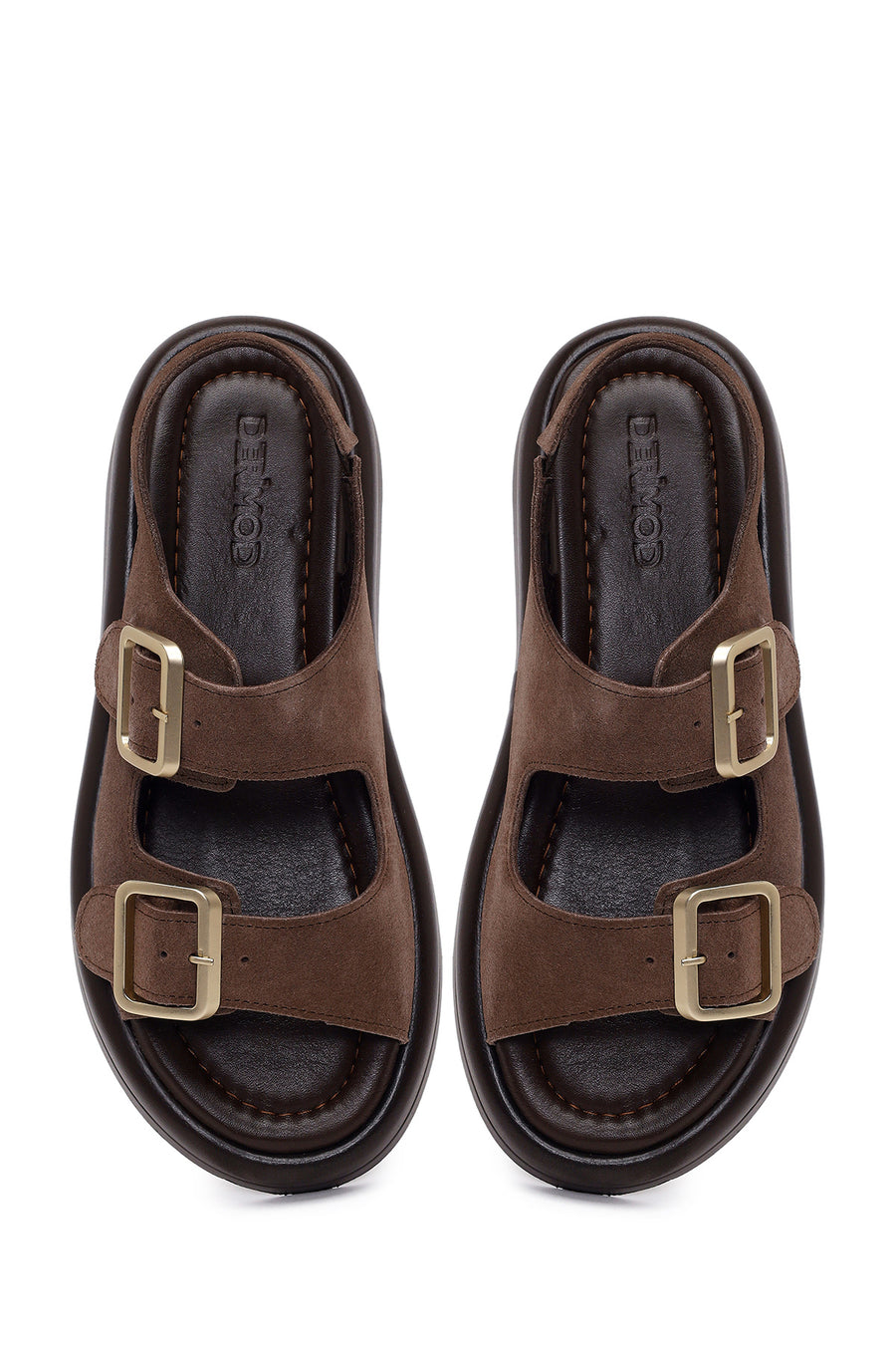 Woman Brown Thick-Soled Back-Buckle Suede Sandal