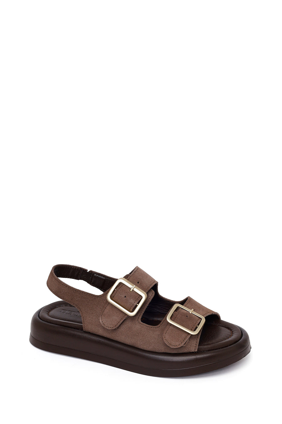 Woman Brown Thick-Soled Back-Buckle Suede Sandal