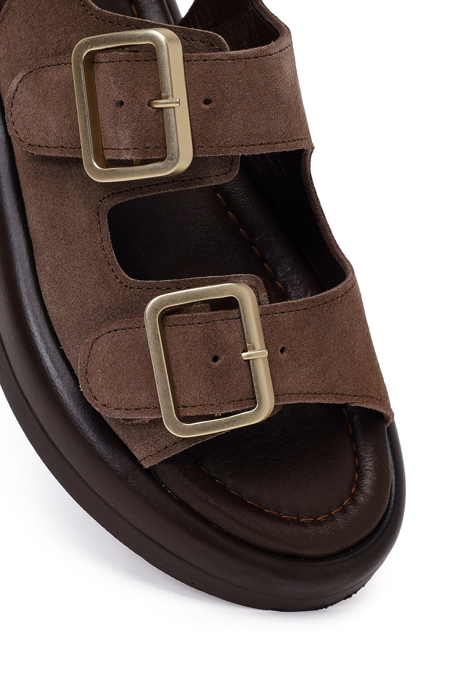 Woman Brown Thick-Soled Back-Buckle Suede Sandal