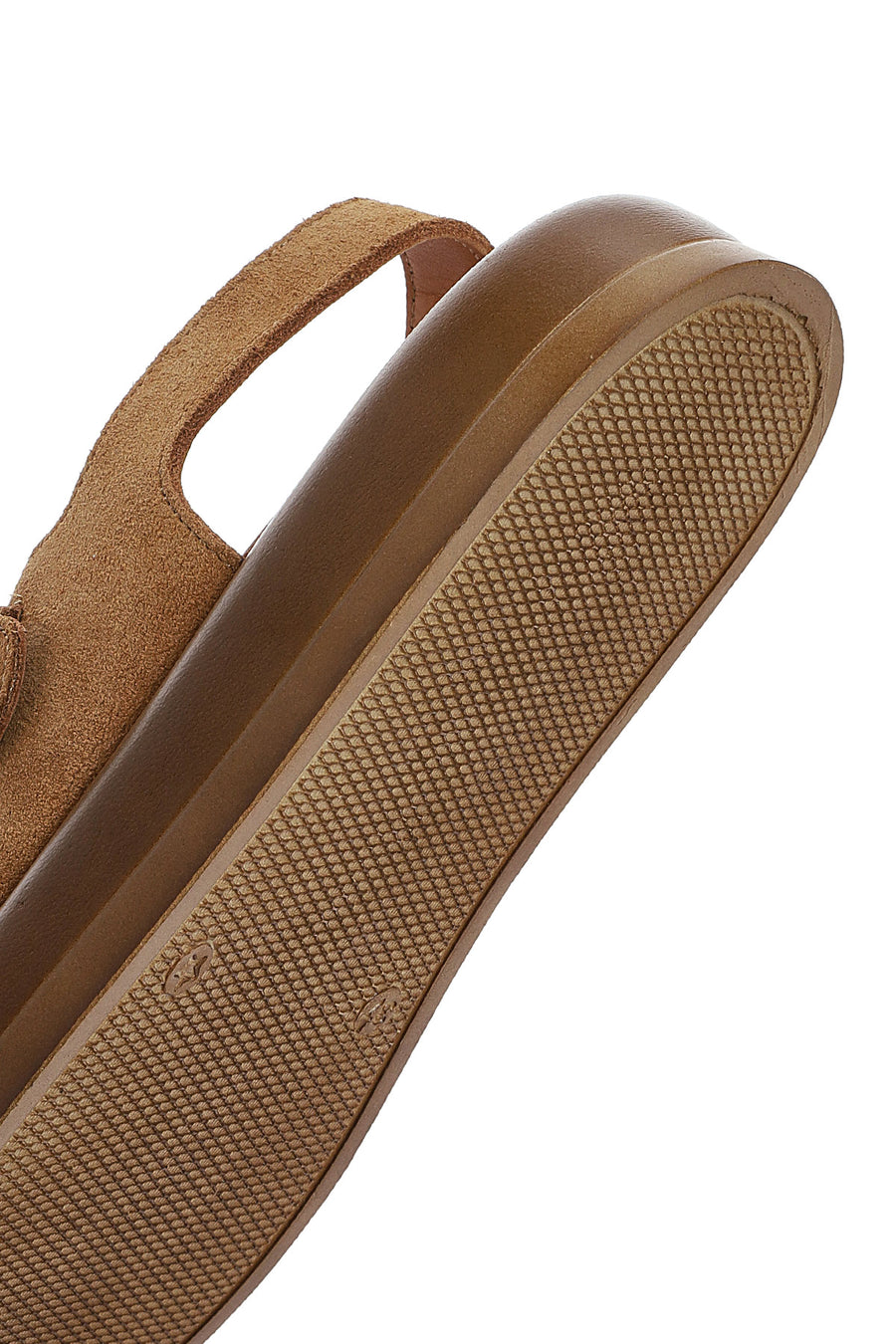 Women's Tan Suede Leather Sandals with Buckle Back and Thick Sole