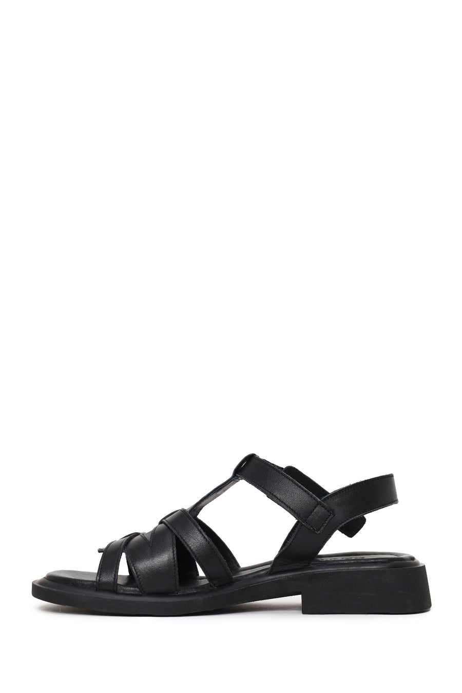 Woman Black Ankle-Buckle Leather Sandal