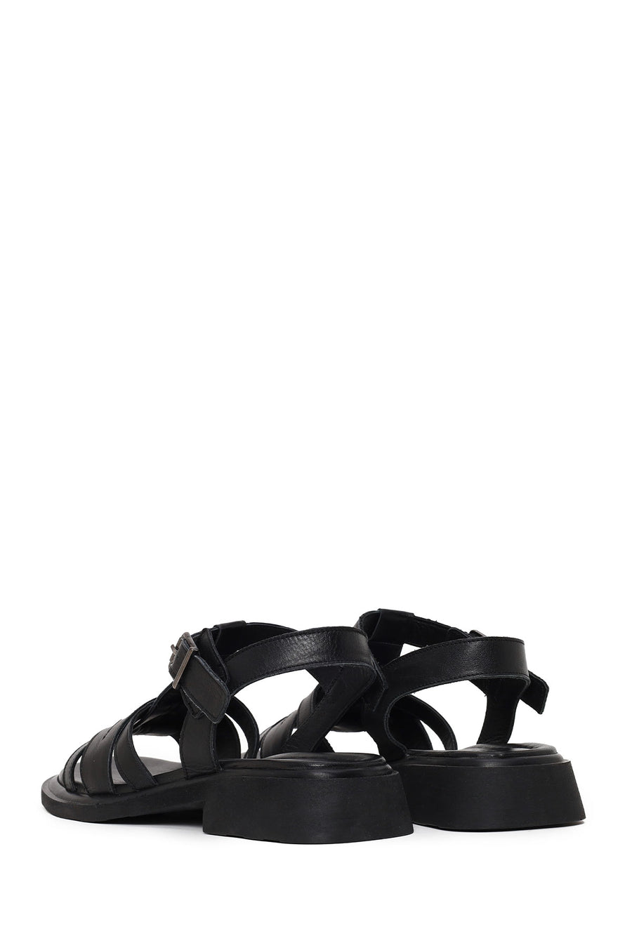Woman Black Ankle-Buckle Leather Sandal