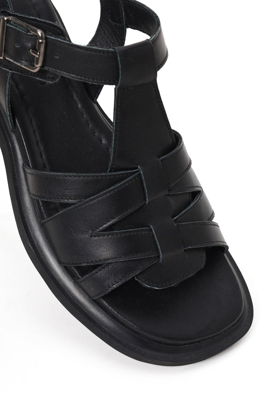 Woman Black Ankle-Buckle Leather Sandal