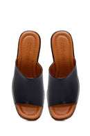 Woman Black Chunky-Heeled Leather Slippers | Derimod