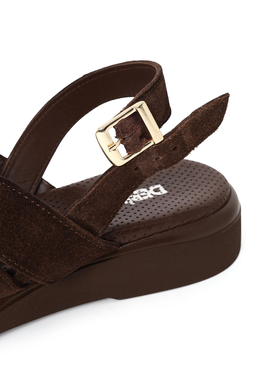 Woman Brown Buckled Suede Sandal