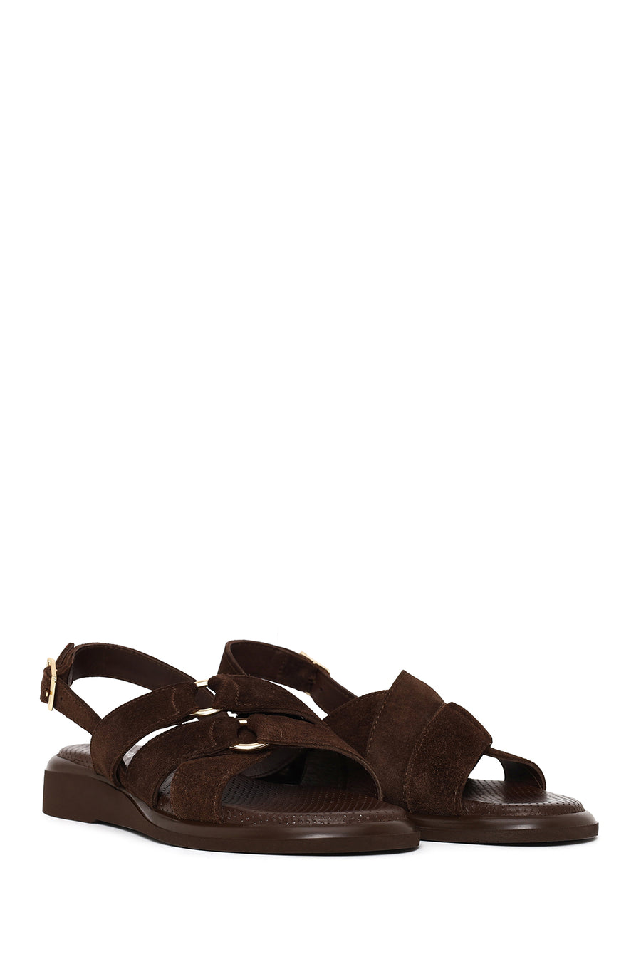 Woman Brown Buckled Suede Sandal