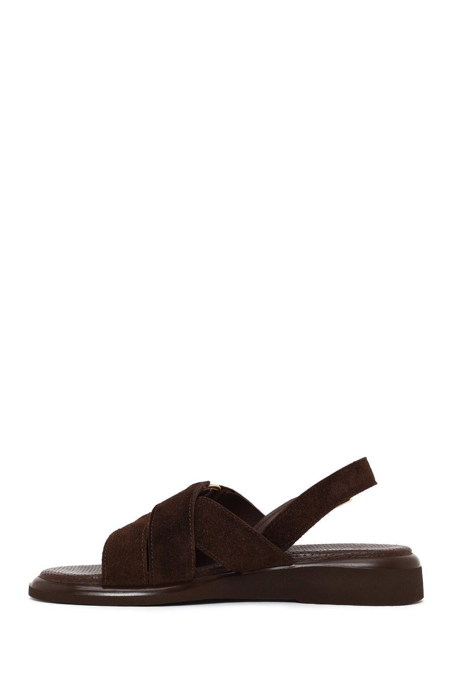 Woman Brown Buckled Suede Sandal