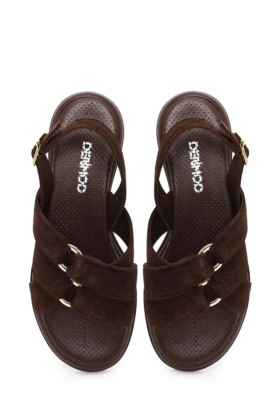 Woman Brown Buckled Suede Sandal