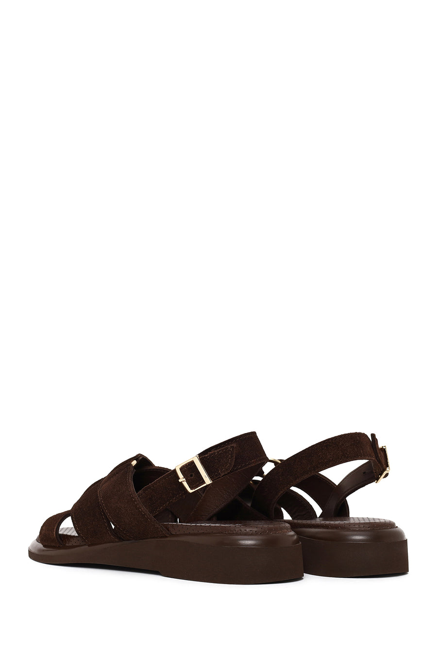 Woman Brown Buckled Suede Sandal