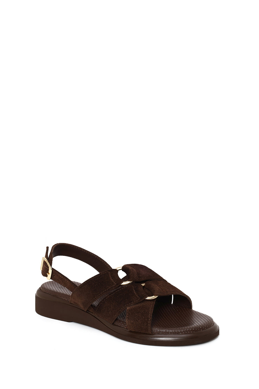 Woman Brown Buckled Suede Sandal