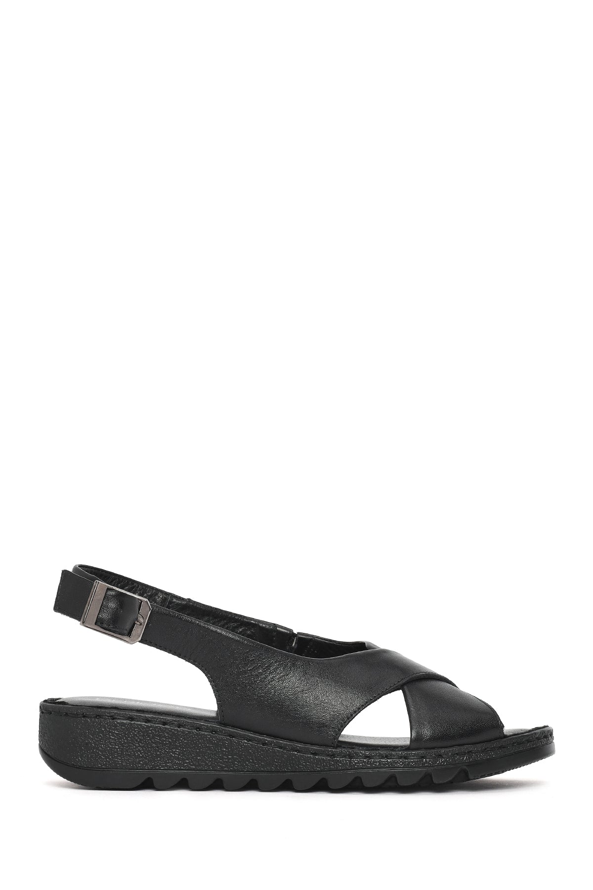 Woman Black Buckled Comfort Leather Sandals 26SFD411618 | Derimod