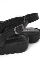 Woman Black Buckled Comfort Leather Sandals | Derimod