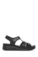 Women's Black Thick Soled Leather Comfort Sandals | Derimod