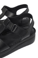 Women's Black Thick Soled Leather Comfort Sandals | Derimod