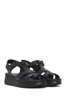Women's Black Thick Soled Leather Comfort Sandals | Derimod