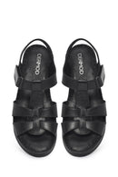 Women's Black Thick Soled Leather Comfort Sandals | Derimod