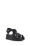 Women's Black Thick Soled Leather Comfort Sandals | Derimod