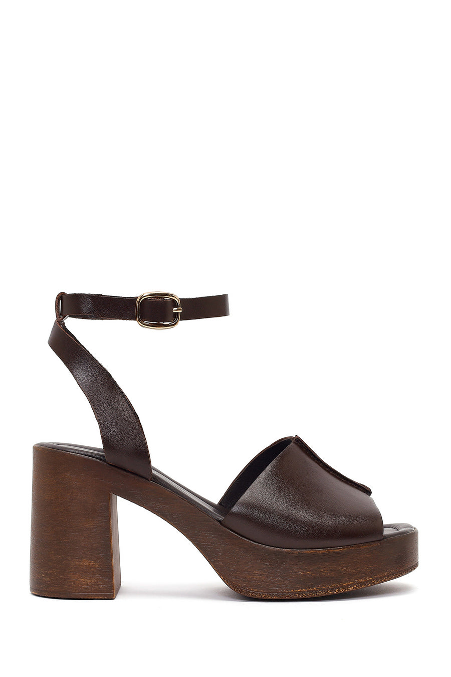 Women's Brown Ankle Buckle Platform Chunky Heel Leather Sandals 26SFD420818 | Derimod