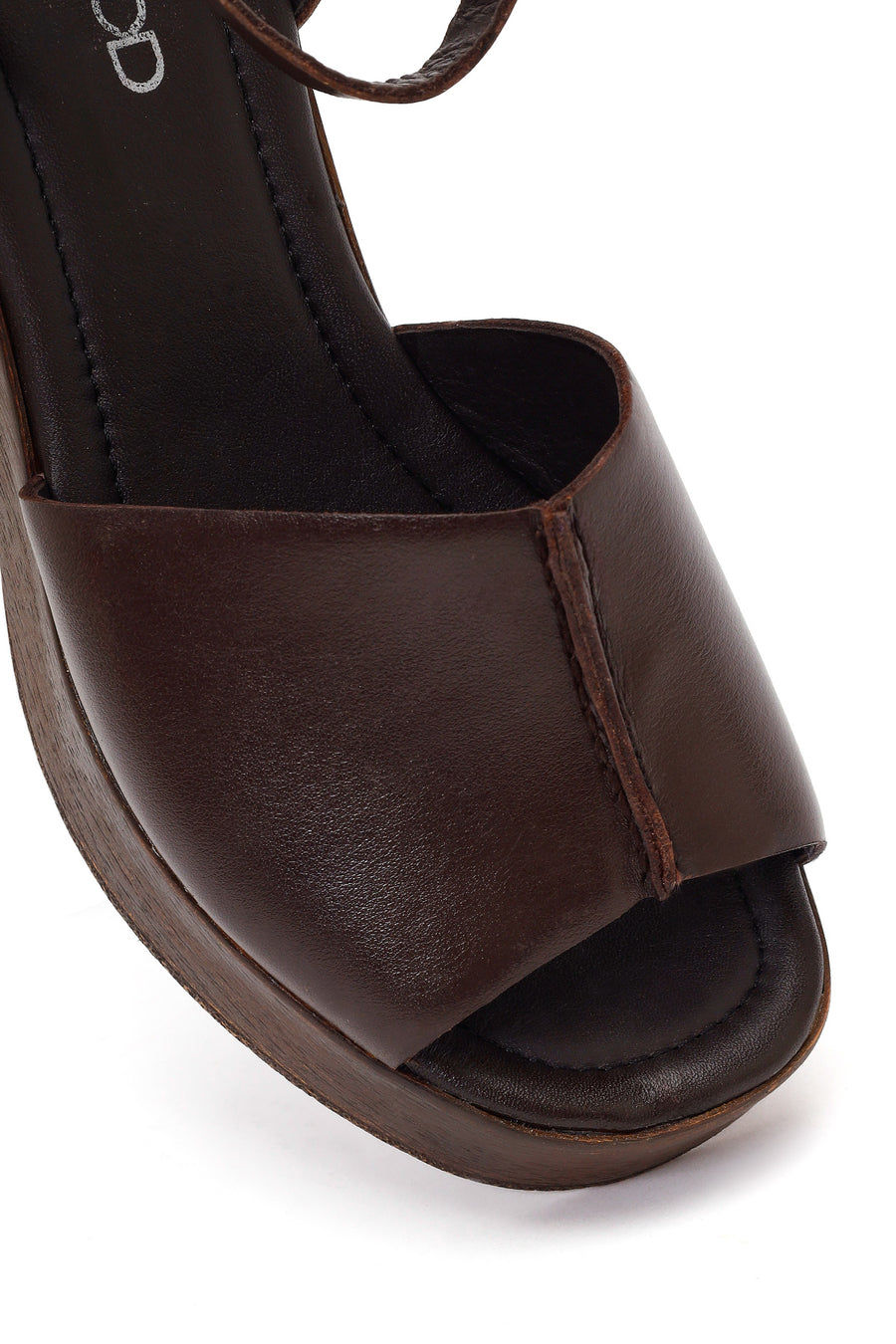 Women's Brown Ankle Buckle Platform Chunky Heel Leather Sandals