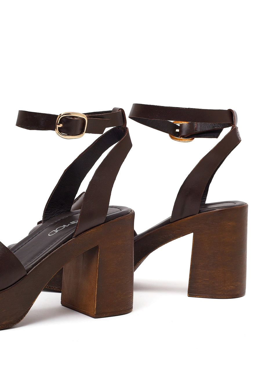Women's Brown Ankle Buckle Platform Chunky Heel Leather Sandals