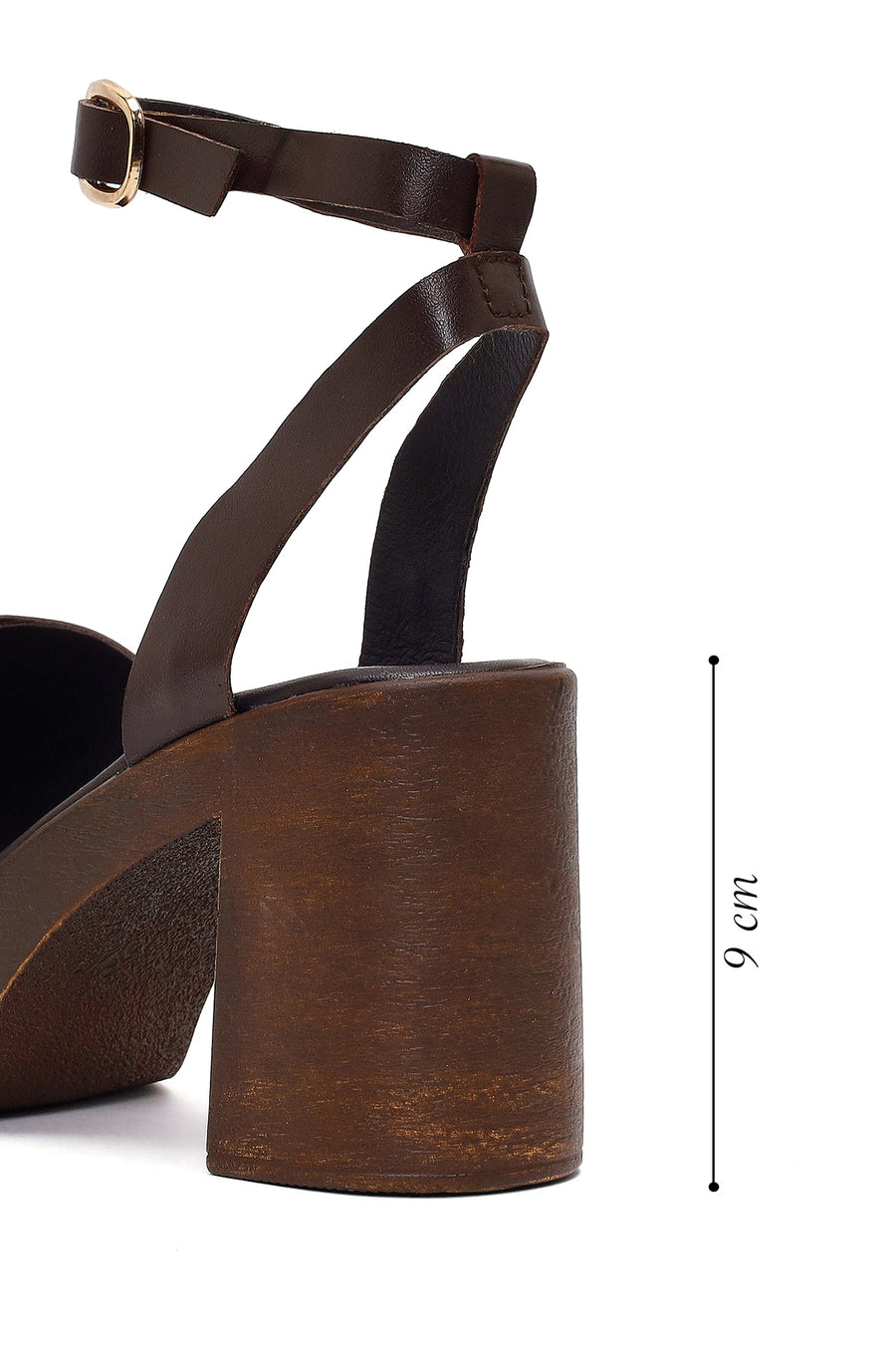 Women's Brown Ankle Buckle Platform Chunky Heel Leather Sandals