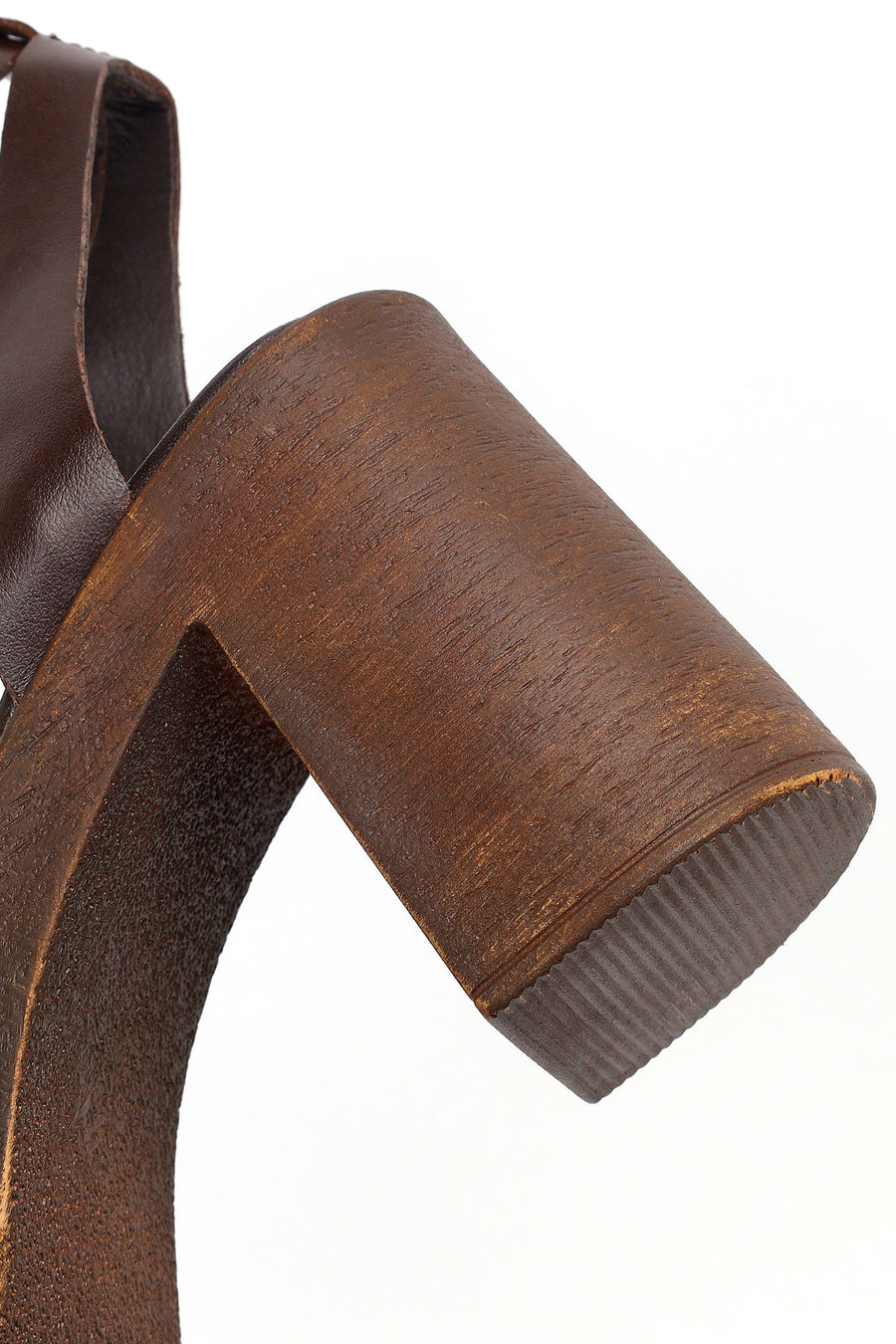 Women's Brown Ankle Buckle Platform Chunky Heel Leather Sandals