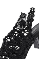 Kadın Siyah Örgülü Metalik Kalın Kısa Topuklu Sandalet | Derimod