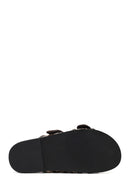 Woman Brown Double Buckle Braided Slippers | Derimod