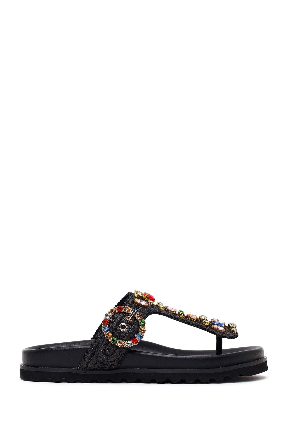 Woman Black Rhinestone Straw Flip-Flops 26SFD4420M7 | Derimod