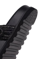 Woman Black Rhinestone Straw Flip-Flops | Derimod