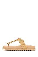 Woman Beige Embellished Straw Flip-Flops | Derimod