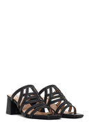 Woman Black Chunky-Heel Slippers | Derimod