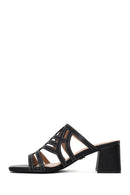 Woman Black Chunky-Heel Slippers | Derimod
