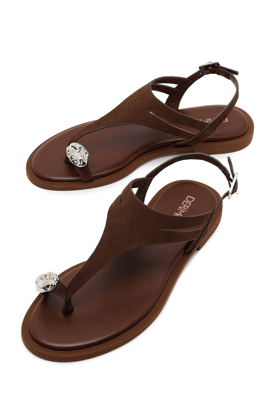 Woman Brown Buckled Suede Thong Sandal