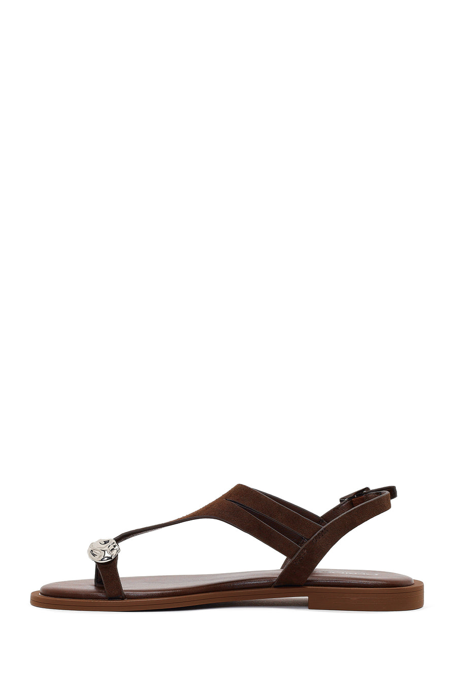 Woman Brown Buckled Suede Thong Sandal