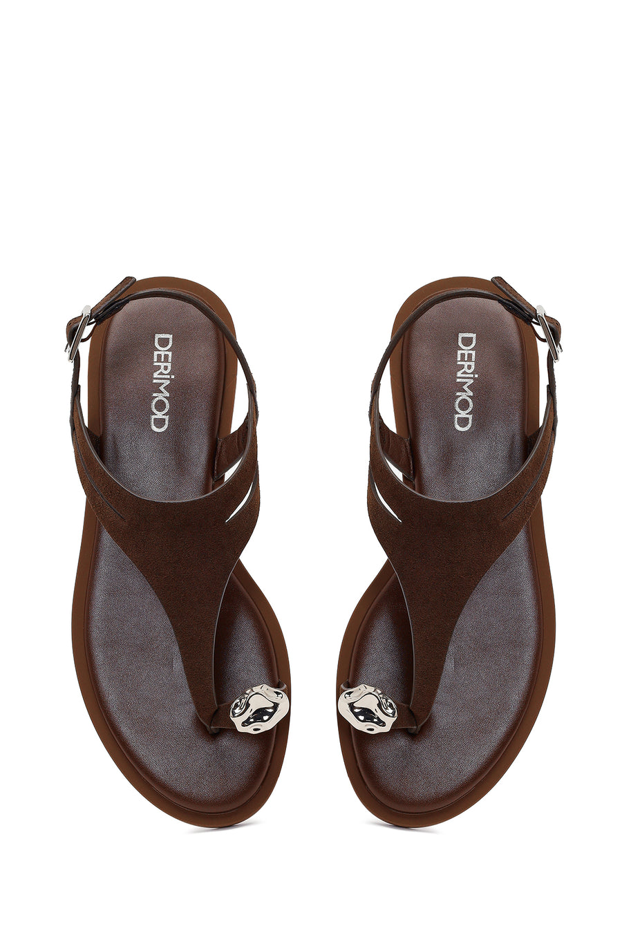 Woman Brown Buckled Suede Thong Sandal