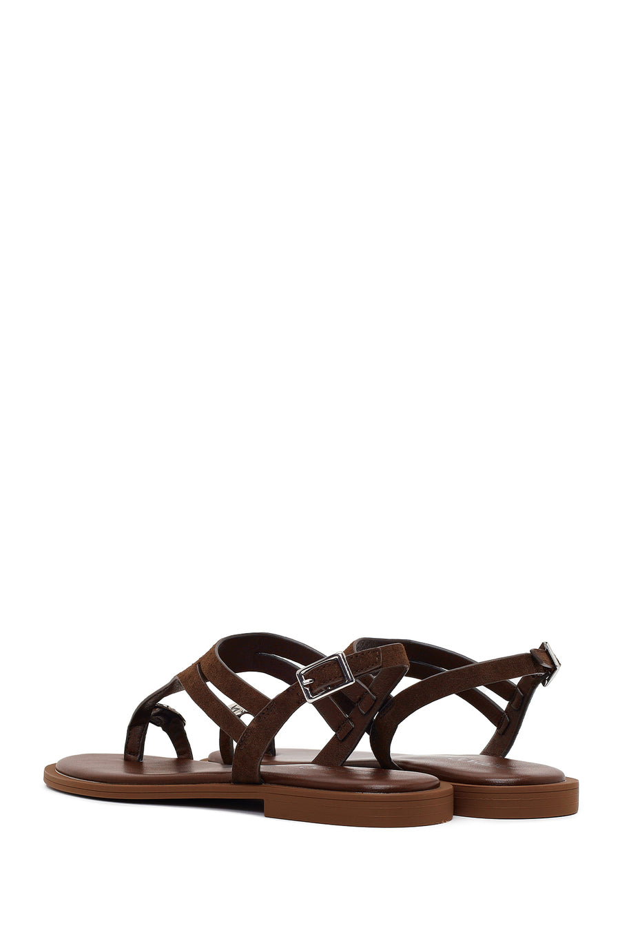 Woman Brown Buckled Suede Thong Sandal