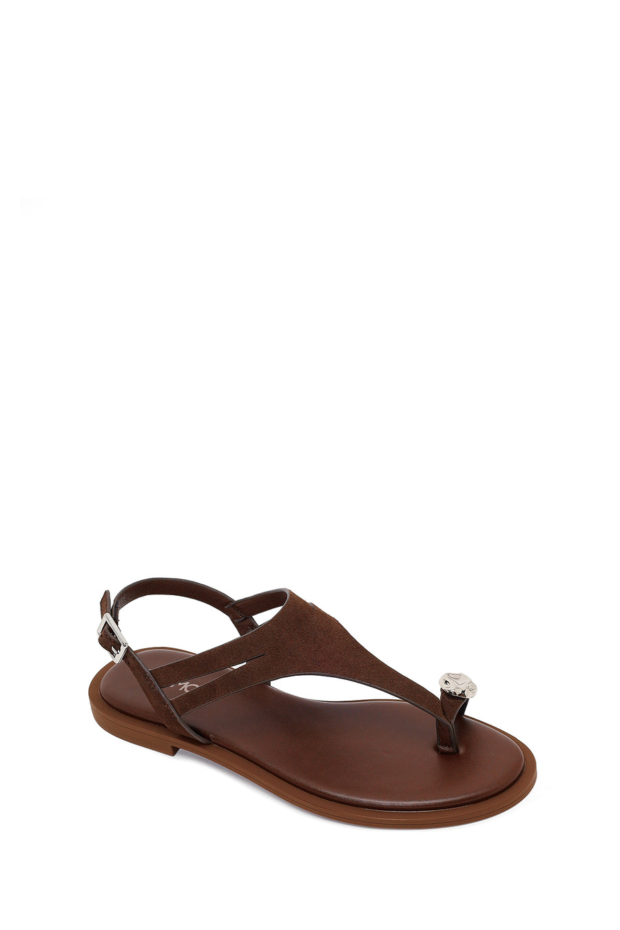 Woman Brown Buckled Suede Thong Sandal
