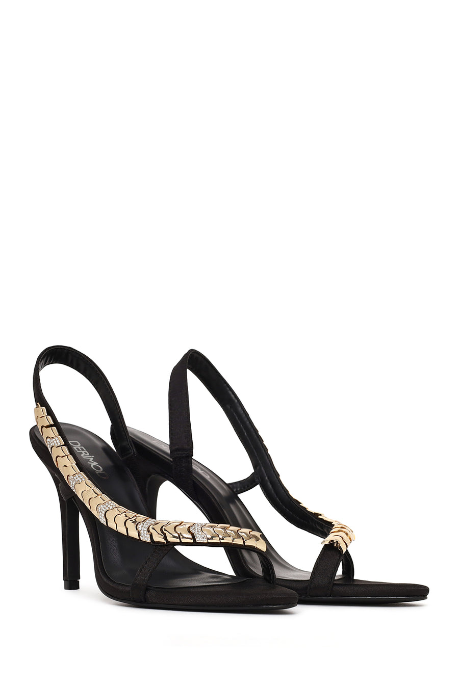 Woman Black Embellished High Thin-Heeled Sandal