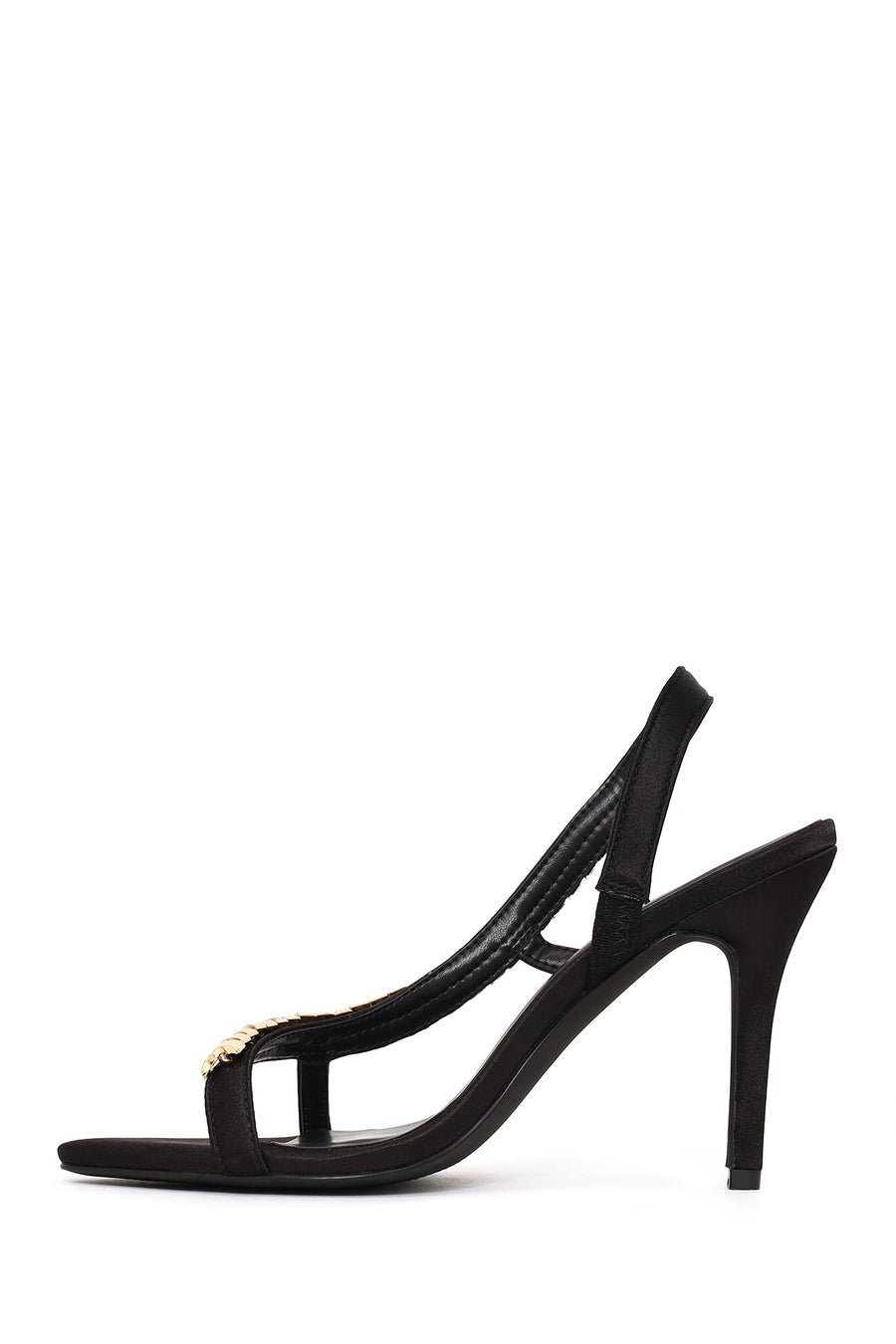 Woman Black Embellished High Thin-Heeled Sandal