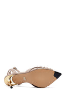 Kadın Bej Bilekten Tokalı İnce Topuklu Deri Sandalet | Derimod