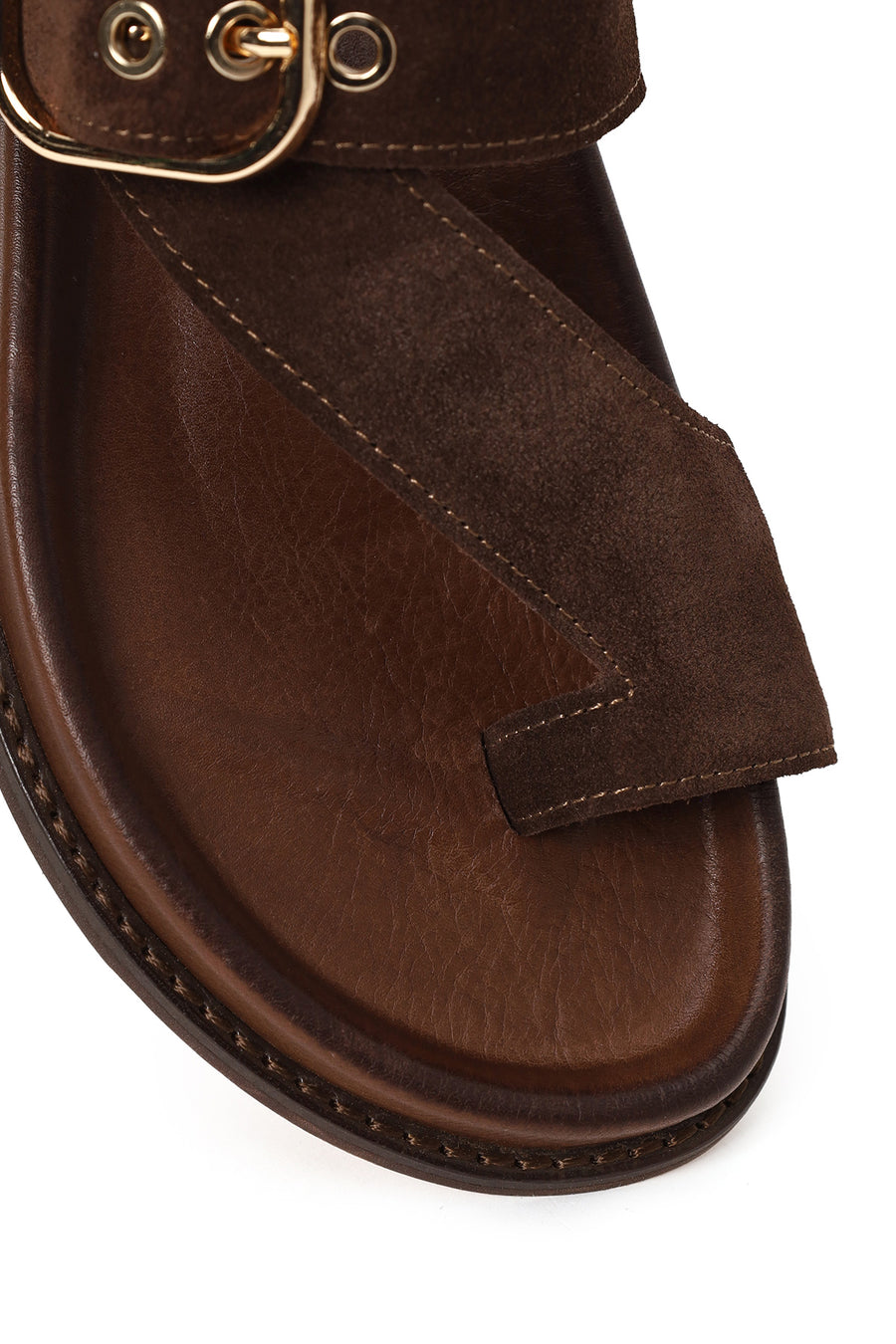 Woman Brown Toe-Post Suede Sandal