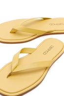 Woman Yellow Leather Toe-Post Slippers | Derimod