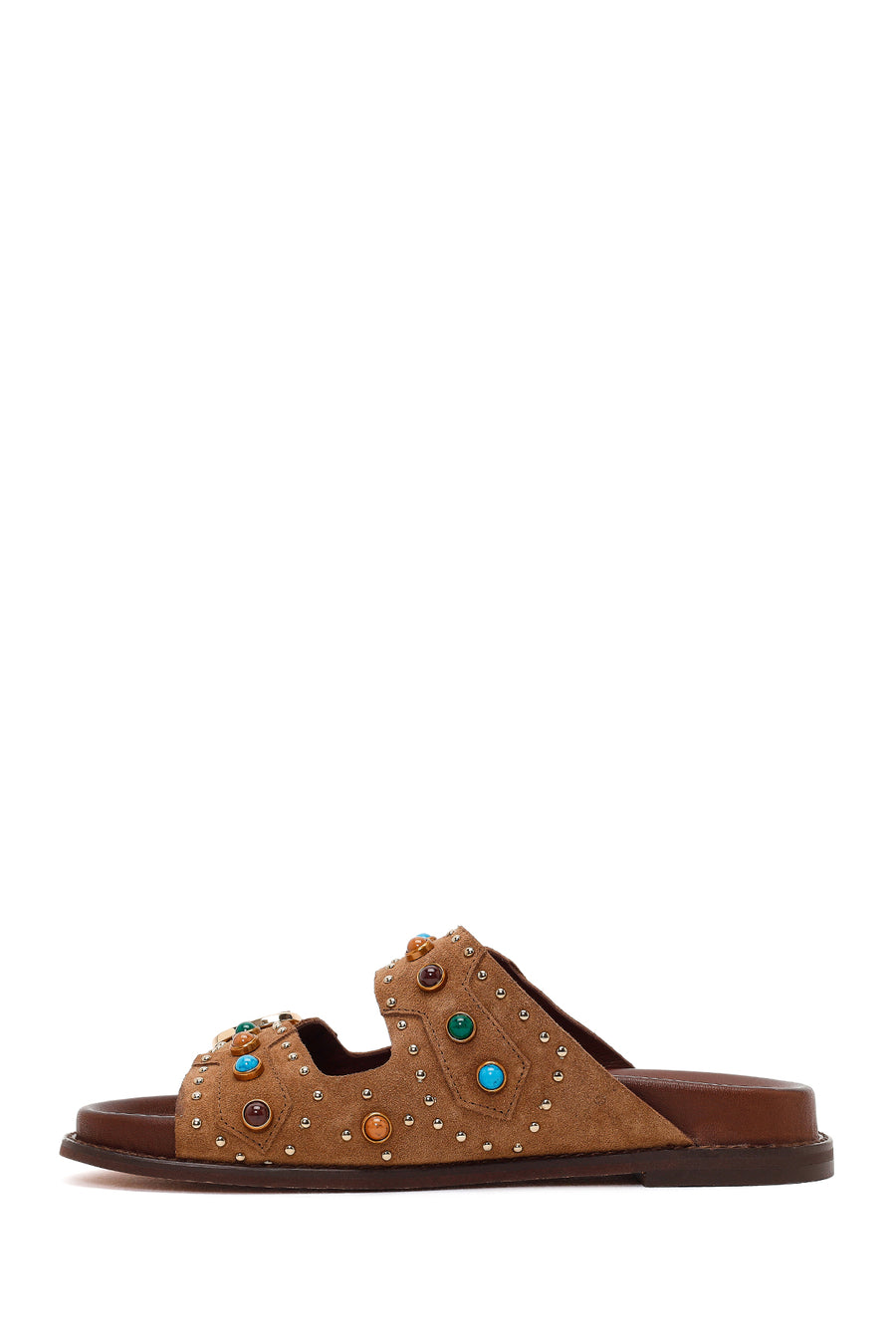 Women's Tan Studded Suede Leather Slippers