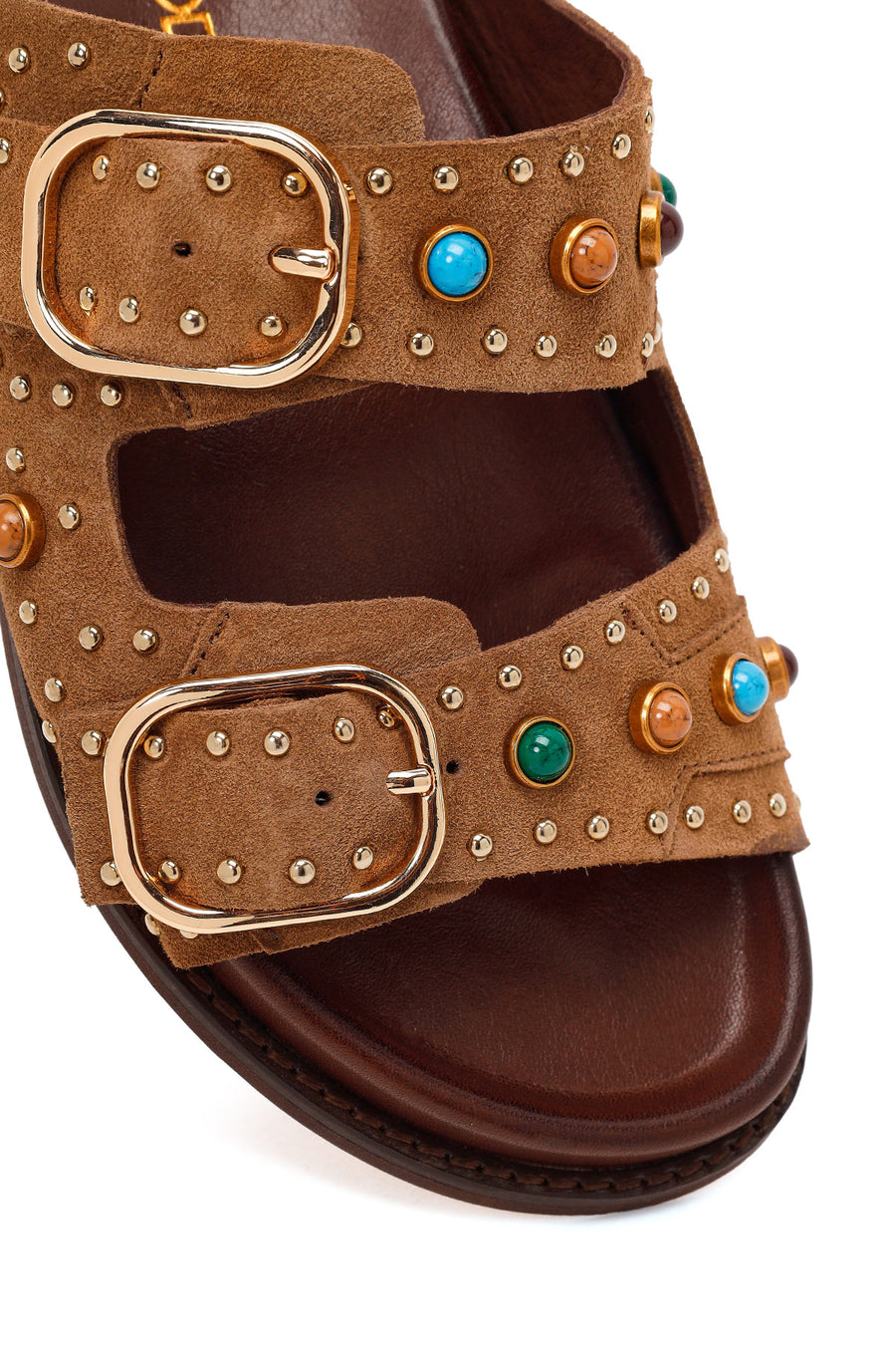 Women's Tan Studded Suede Leather Slippers