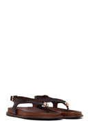 Woman Brown Leather Flip-Flop Sandal | Derimod